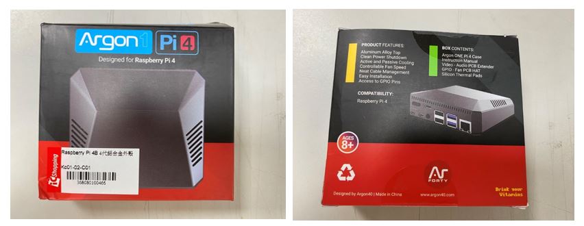 樹莓派 Raspberry Pi 4B ARGON-ONE鋁合金外殼包裝正反面