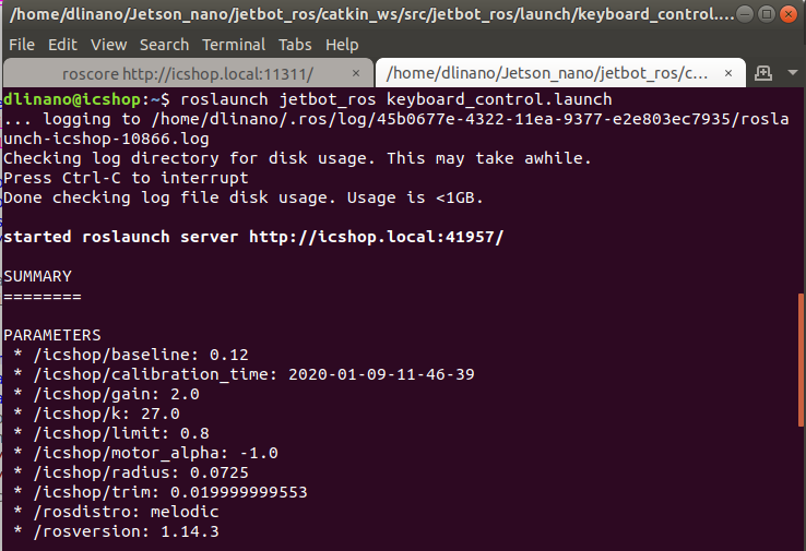 圖1-3 : 在 Jet-falcon上執行 keyboard_control.launch檔案